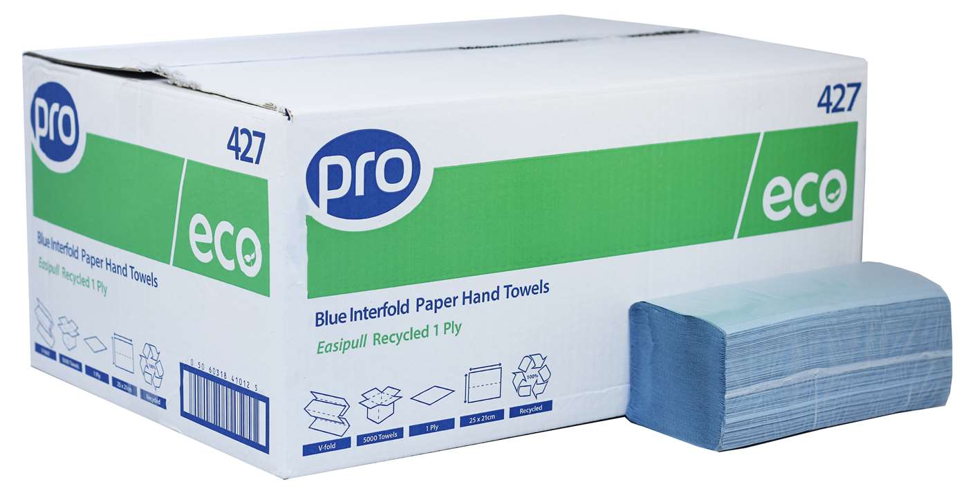 Inter Fold Hand 1ply Blue Interfold (I/Fold) Hand Towels 1×3600 – Essex Supplies